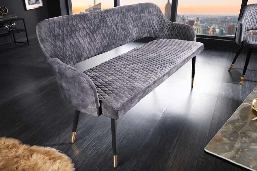 Canapé design PARIS 160cm dossier velours gris embouts pieds dorés rétro - 43680