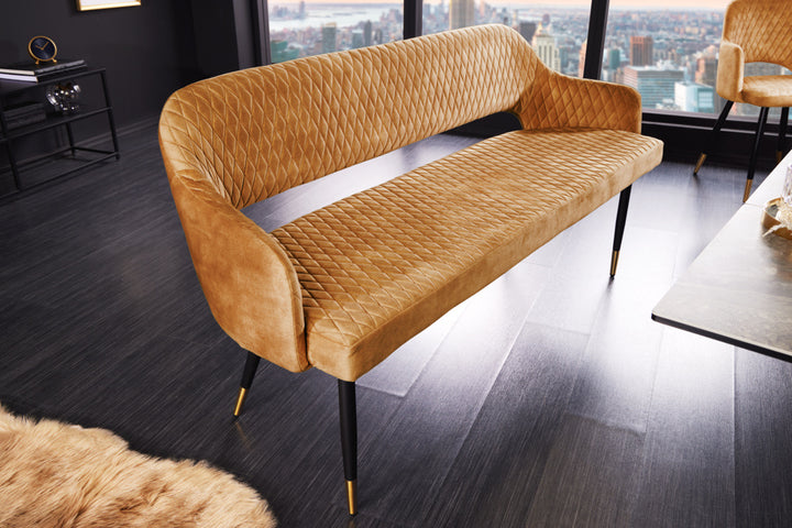 Canapé design PARIS 160cm velours jaune moutarde dossier rétro - 43681