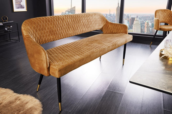 Canapé design PARIS 160cm velours jaune moutarde dossier rétro - 43681