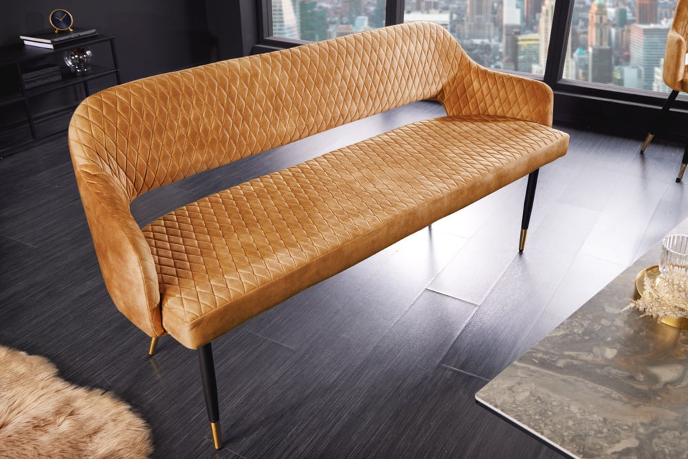 Canapé design PARIS 160cm velours jaune moutarde dossier rétro - 43681