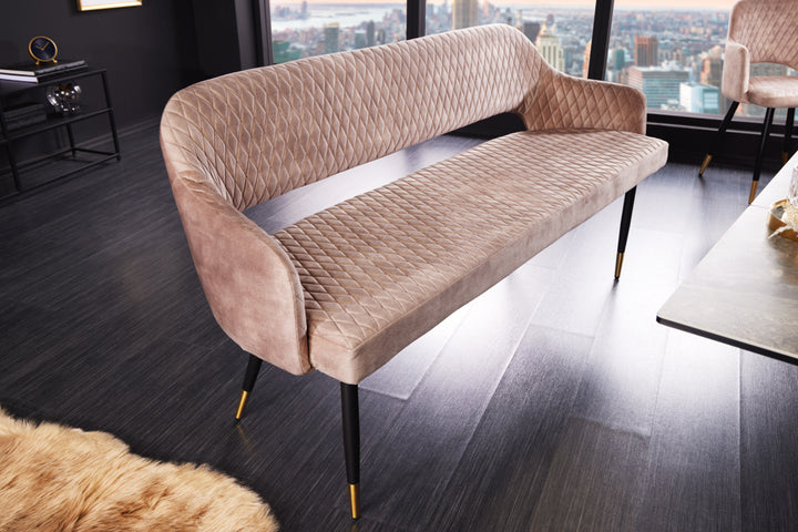Canapé design PARIS 160cm dossier velours gris embouts pieds dorés Retro - 43682