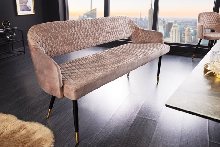 Canapé design PARIS 160cm dossier velours gris embouts pieds dorés Retro - 43682
