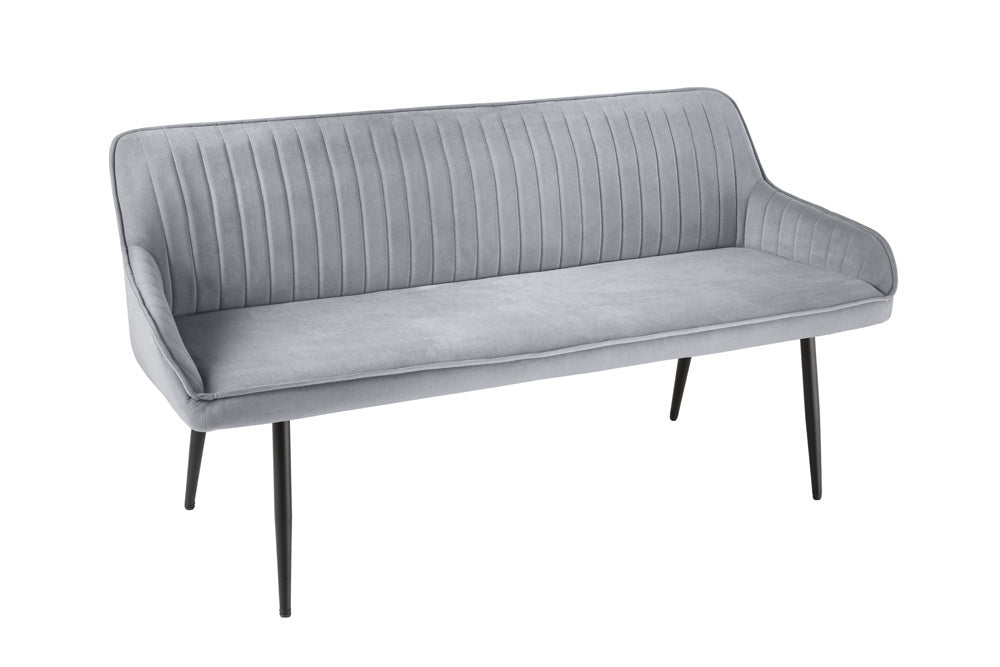 Canapé design TURIN 160cm velours gris argenté accoudoir métal noir - 43692