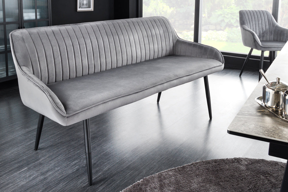 Canapé design TURIN 160cm velours gris argenté accoudoir métal noir - 43692