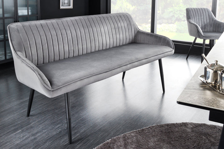 Canapé design TURIN 160cm velours gris argenté accoudoir métal noir - 43692