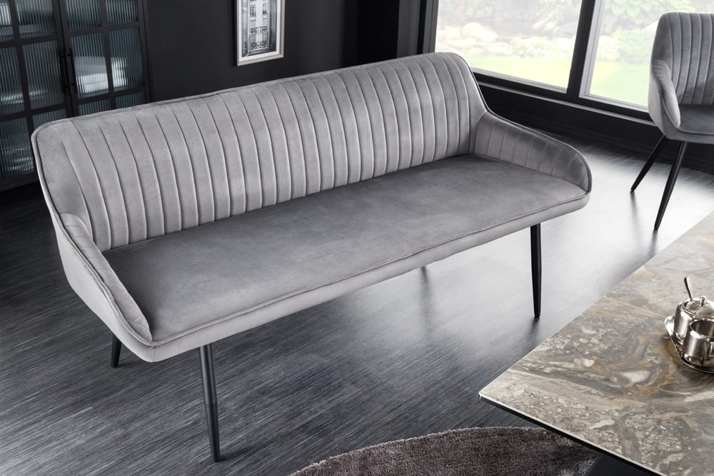 Canapé design TURIN 160cm velours gris argenté accoudoir métal noir - 43692