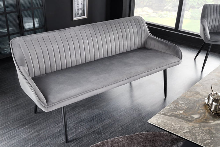 Canapé design TURIN 160cm velours gris argenté accoudoir métal noir - 43692