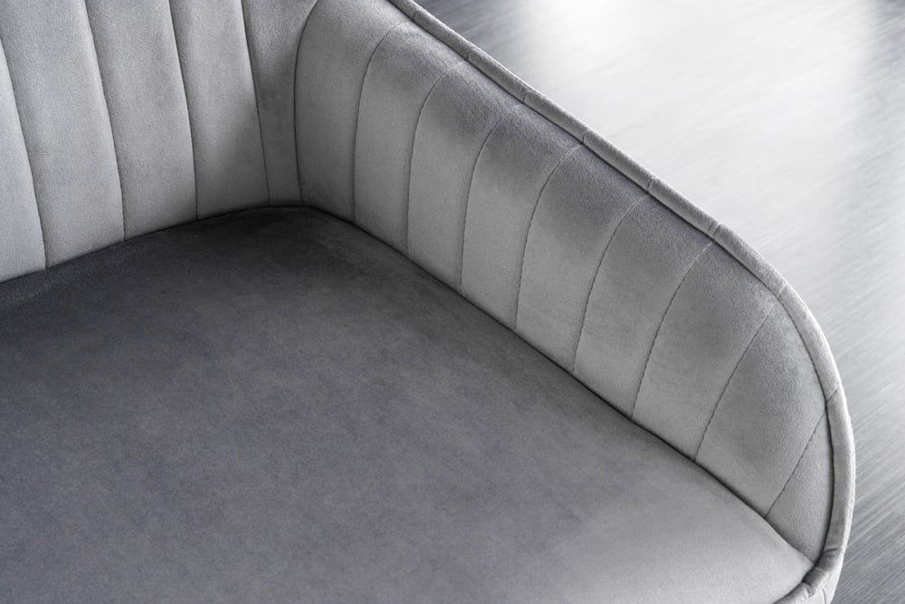 Canapé design TURIN 160cm velours gris argenté accoudoir métal noir - 43692