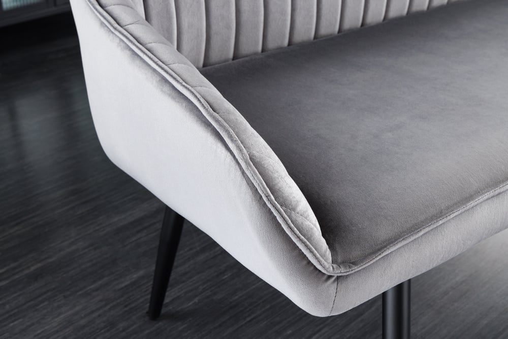 Canapé design TURIN 160cm velours gris argenté accoudoir métal noir - 43692