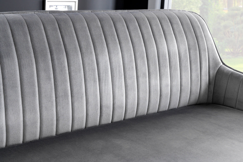 Canapé design TURIN 160cm velours gris argenté accoudoir métal noir - 43692