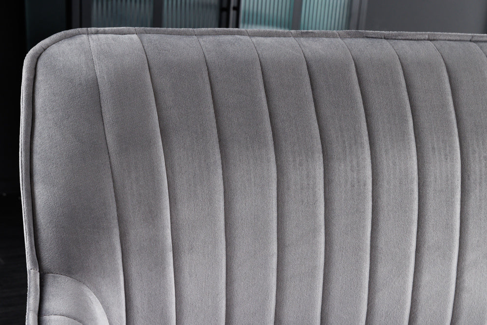 Canapé design TURIN 160cm velours gris argenté accoudoir métal noir - 43692