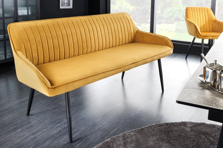 Canapé design TURIN 160cm velours jaune moutarde pieds métal noir accoudoir - 43694