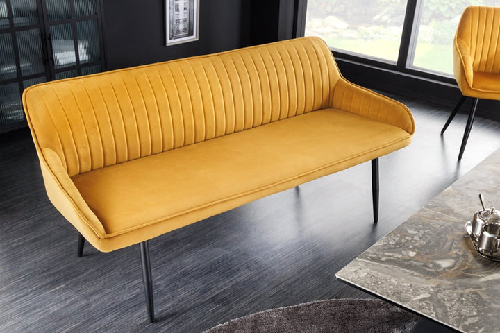 Canapé design TURIN 160cm velours jaune moutarde pieds métal noir accoudoir - 43694