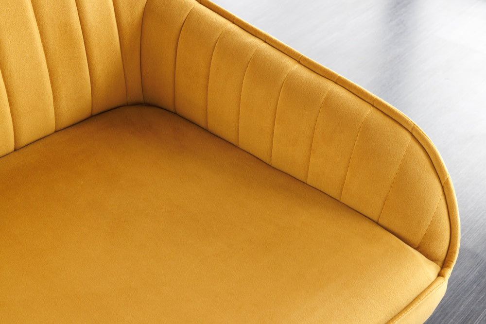 Canapé design TURIN 160cm velours jaune moutarde pieds métal noir accoudoir - 43694
