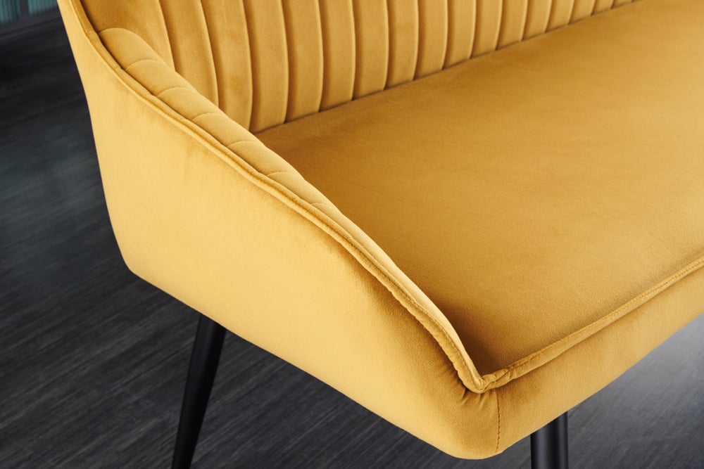 Canapé design TURIN 160cm velours jaune moutarde pieds métal noir accoudoir - 43694