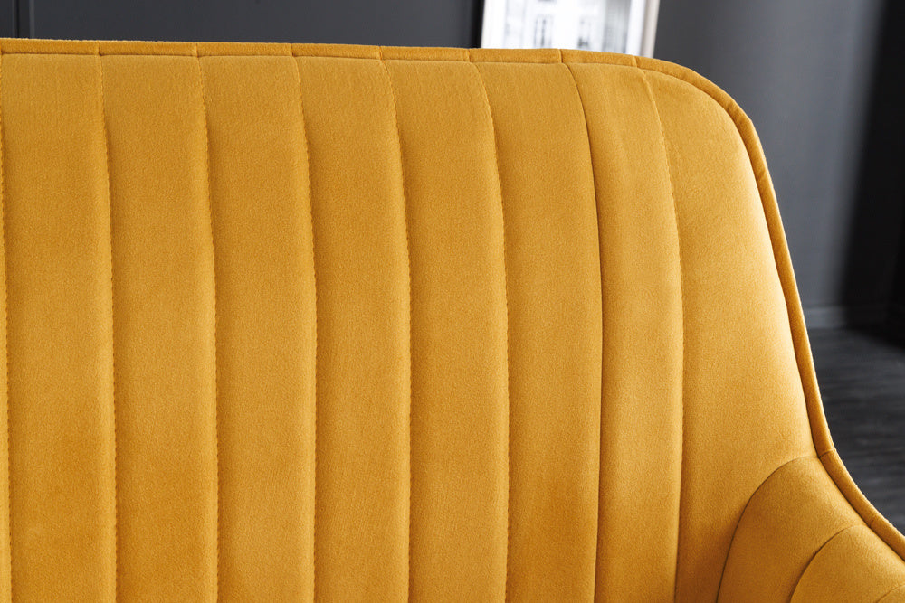 Canapé design TURIN 160cm velours jaune moutarde pieds métal noir accoudoir - 43694