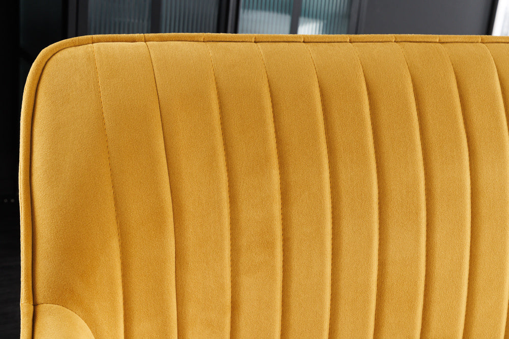 Canapé design TURIN 160cm velours jaune moutarde pieds métal noir accoudoir - 43694