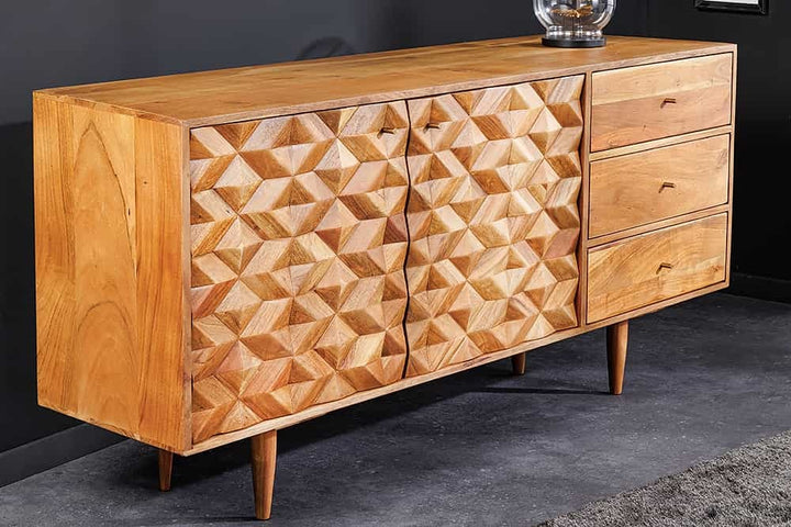 Buffet en bois massif ALPINE 145 cm acacia naturel design rétro finition couleur miel - meuble lo