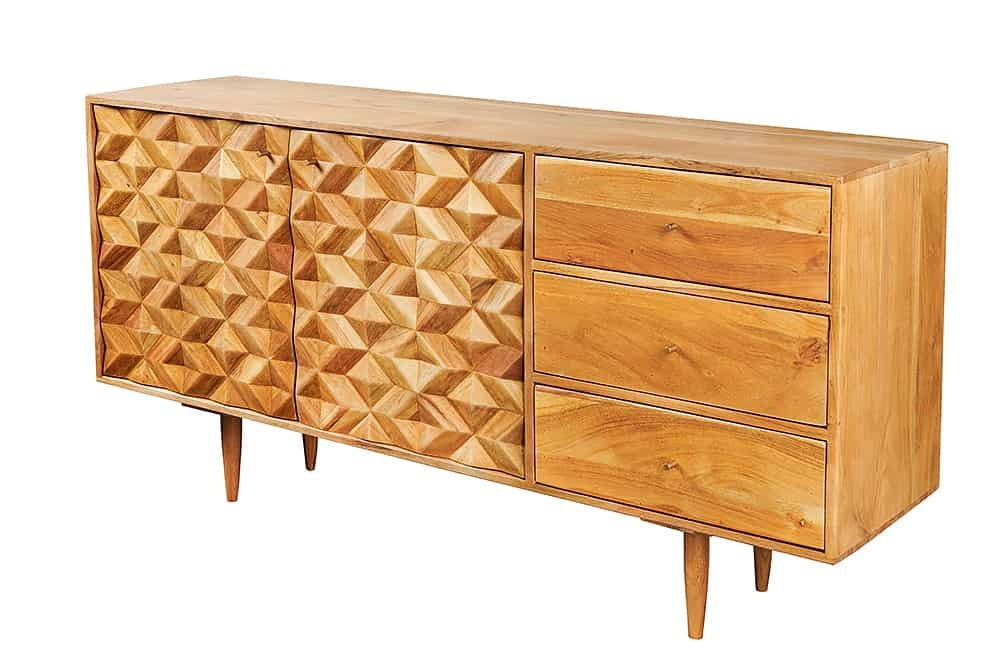 Buffet en bois massif ALPINE 145 cm acacia naturel design rétro finition couleur miel - meuble lo