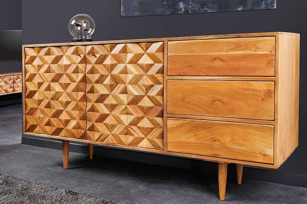 Buffet en bois massif ALPINE 145 cm acacia naturel design rétro finition couleur miel - meuble lo
