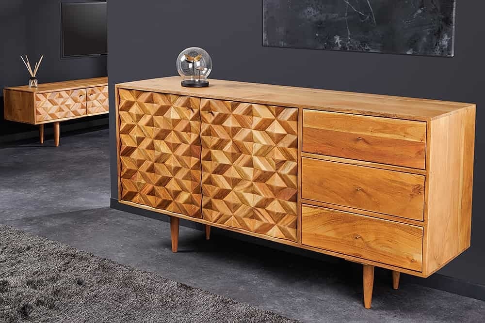 Buffet en bois massif ALPINE 145 cm acacia naturel design rétro finition couleur miel - meuble lo