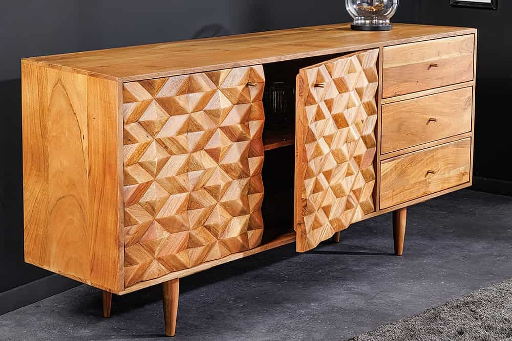 Buffet en bois massif ALPINE 145 cm acacia naturel design rétro finition couleur miel - meuble lo