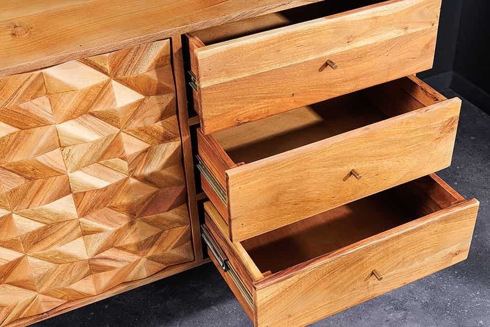 Buffet en bois massif ALPINE 145 cm acacia naturel design rétro finition couleur miel - meuble lo
