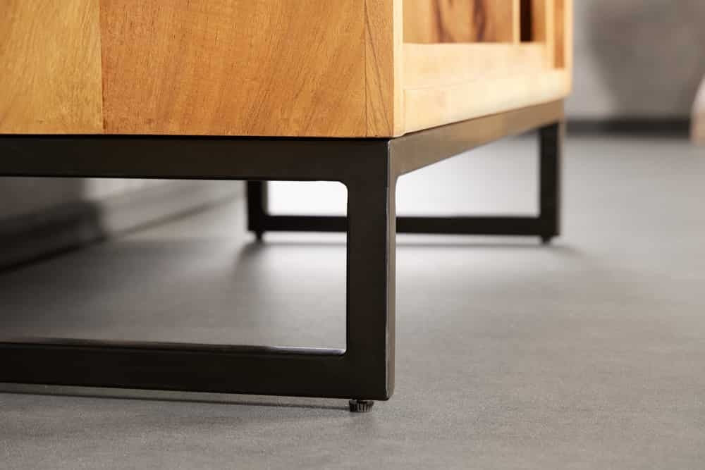 Bibliothèque en bois massif CUBUS 190 cm acacia finition miel pieds métal étagère sur pied noire - 43742