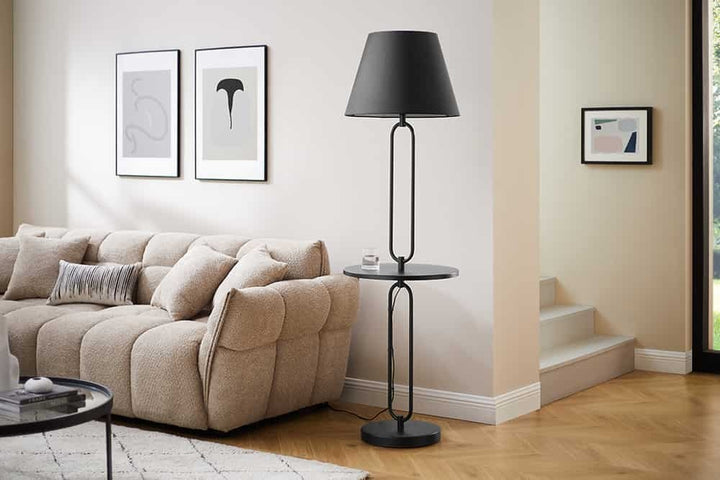 Lampadaire moderne table d'appoint SERVANT 175cm métal noir rond - 43759