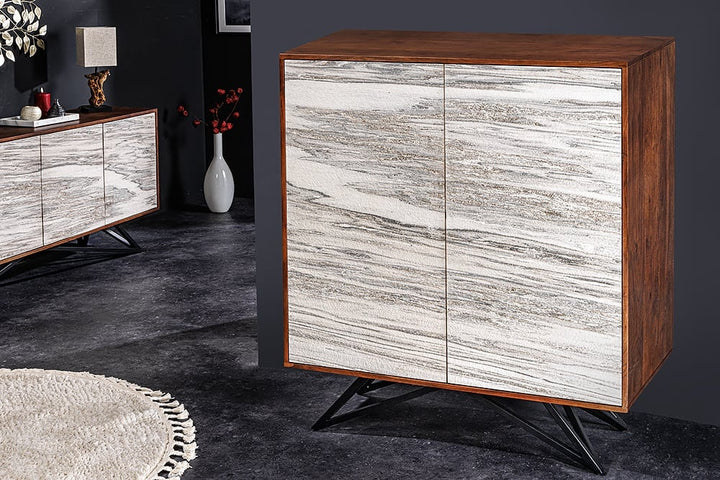 Buffet en bois massif MOUNTAIN SOUL 120cm véritable pierre naturelle meuble d'acacia blanc marbre design - 43793