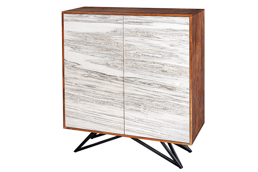 Buffet en bois massif MOUNTAIN SOUL 120cm véritable pierre naturelle meuble d'acacia blanc marbre design - 43793