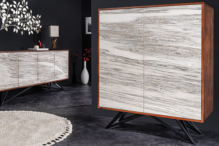 Buffet en bois massif MOUNTAIN SOUL 120cm véritable pierre naturelle meuble d'acacia blanc marbre design - 43793