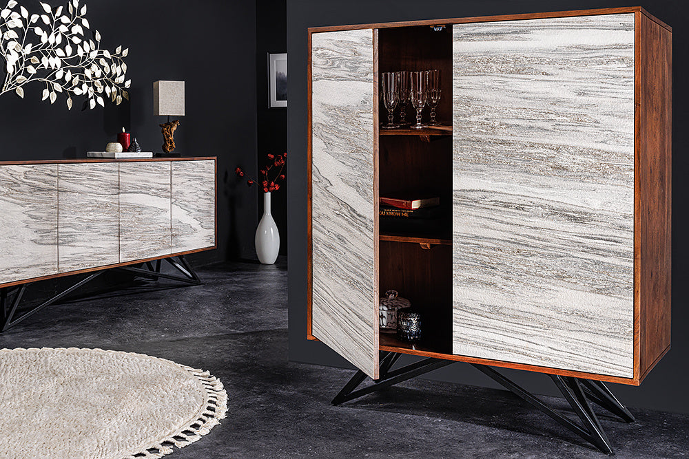 Buffet en bois massif MOUNTAIN SOUL 120cm véritable pierre naturelle meuble d'acacia blanc marbre design - 43793