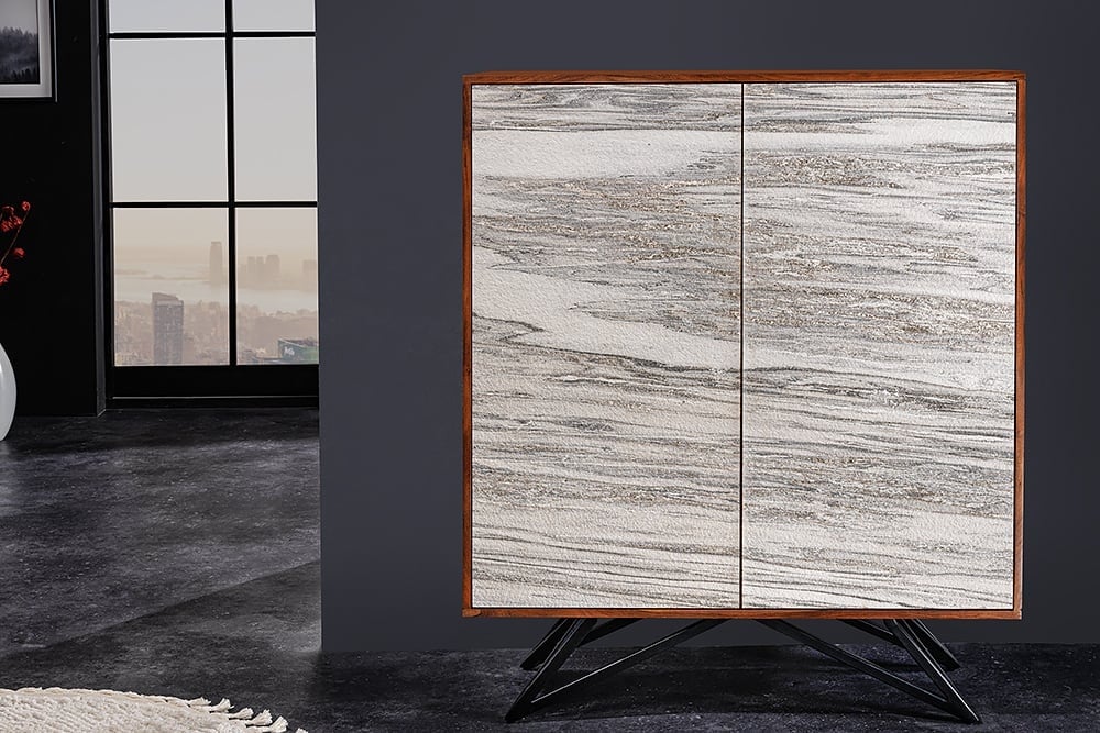 Buffet en bois massif MOUNTAIN SOUL 120cm véritable pierre naturelle meuble d'acacia blanc marbre design - 43793