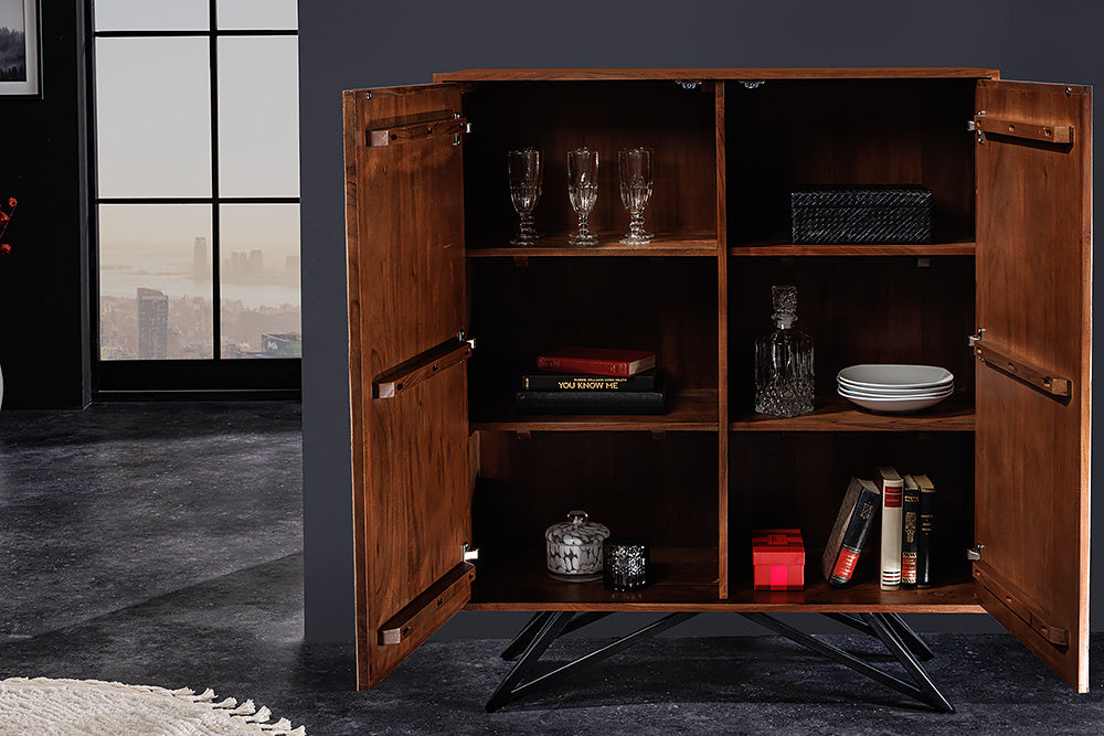 Buffet en bois massif MOUNTAIN SOUL 120cm véritable pierre naturelle meuble d'acacia blanc marbre design - 43793