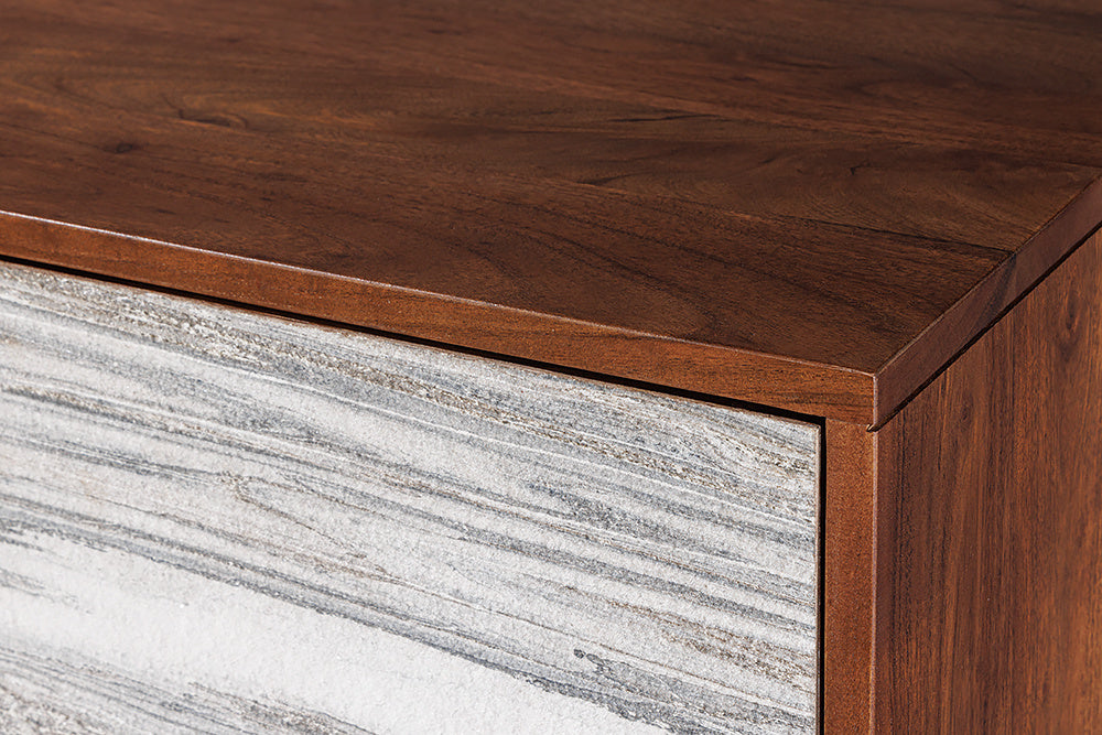Buffet en bois massif MOUNTAIN SOUL 120cm véritable pierre naturelle meuble d'acacia blanc marbre design - 43793