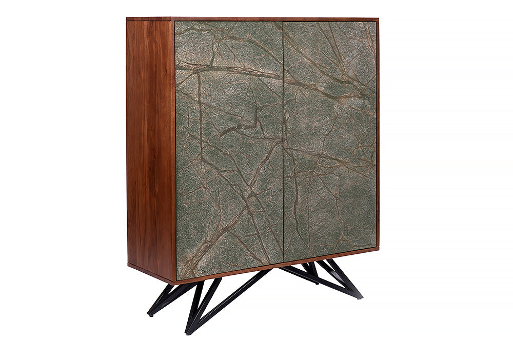 Buffet en bois massif MOUNTAIN SOUL Meuble 120 cm en véritable pierre naturelle d'acacia - 43794