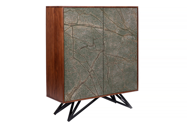 Buffet en bois massif MOUNTAIN SOUL Meuble 120 cm en véritable pierre naturelle d'acacia - 43794