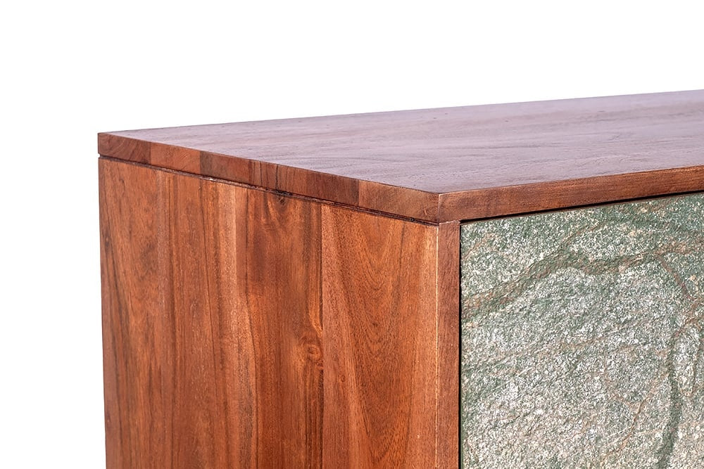 Buffet en bois massif MOUNTAIN SOUL Meuble 120 cm en véritable pierre naturelle d'acacia - 43794