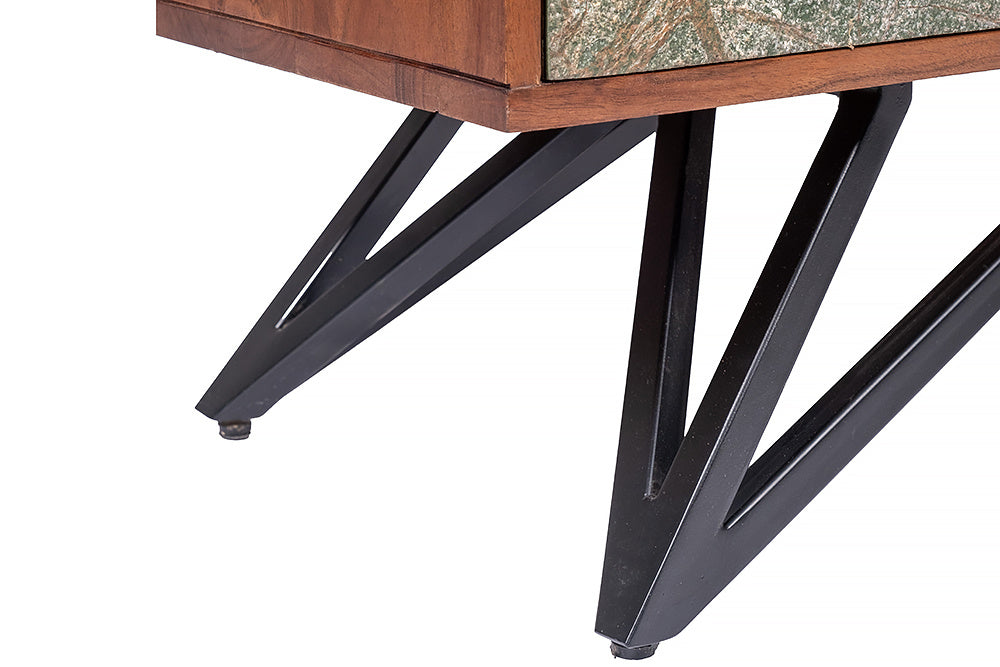 Buffet en bois massif MOUNTAIN SOUL Meuble 120 cm en véritable pierre naturelle d'acacia - 43794
