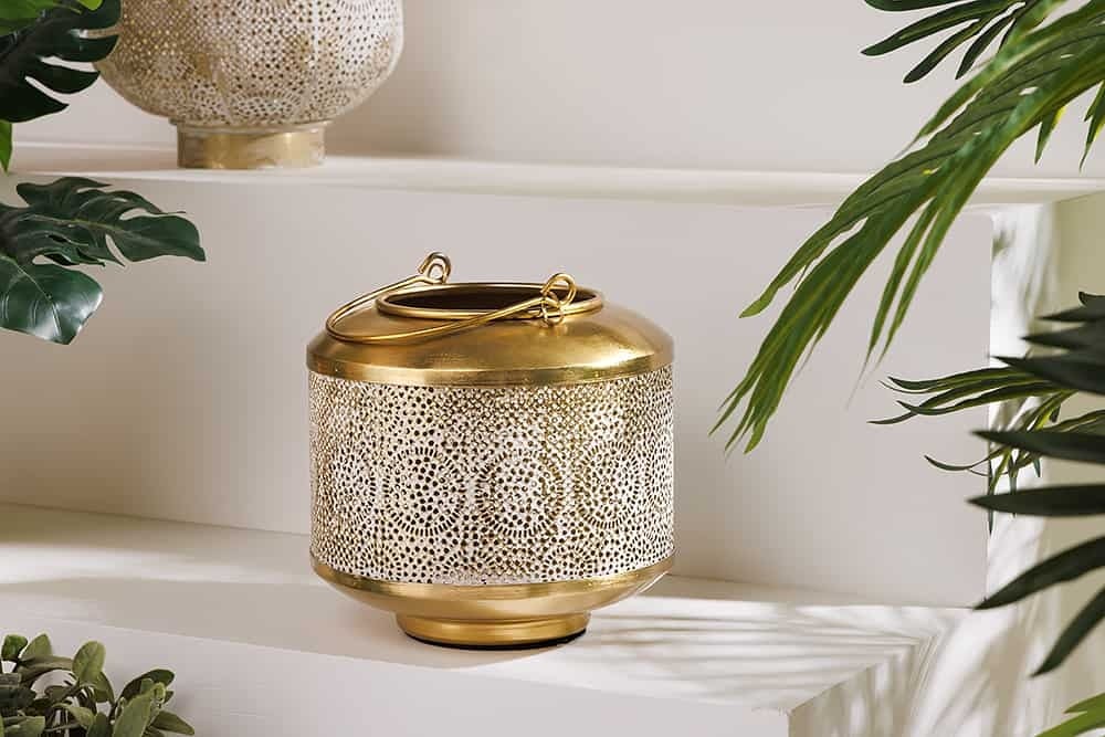 Lanterne décorative ORIENT 20cm en métal doré patiné lanterne artisanale - 43825