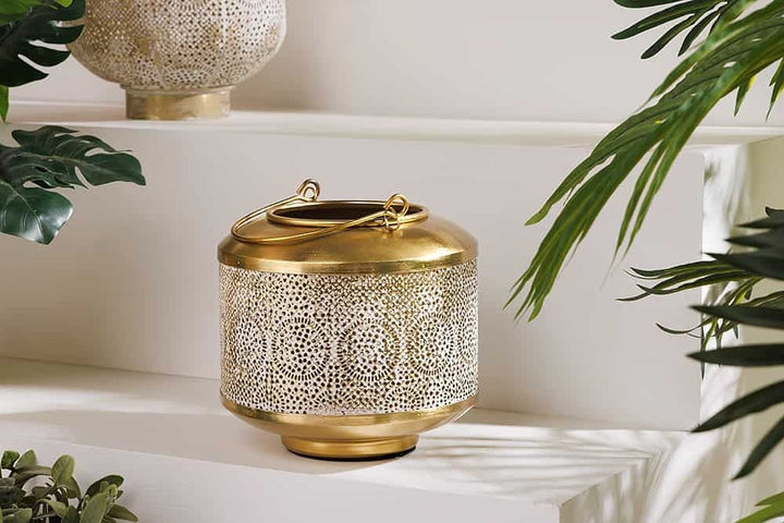 Lanterne décorative ORIENT 20cm en métal doré patiné lanterne artisanale - 43825