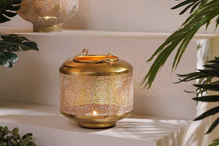 Lanterne décorative ORIENT 20cm en métal doré patiné lanterne artisanale - 43825