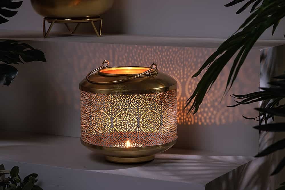 Lanterne décorative ORIENT 20cm en métal doré patiné lanterne artisanale - 43825