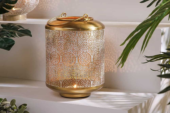 Lanterne décorative ORIENT 25cm en métal doré patiné lanterne artisanale - 43826
