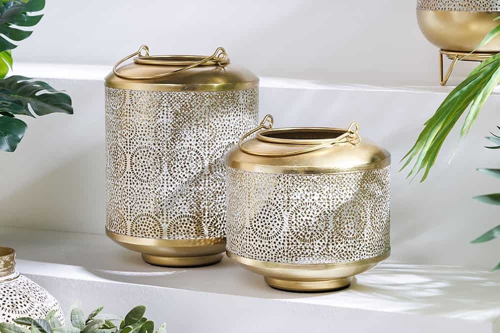 Lanterne décorative ORIENT 25cm en métal doré patiné lanterne artisanale - 43826