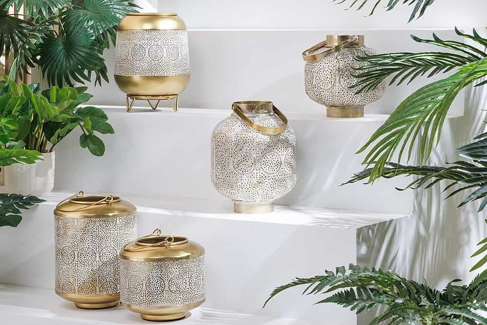 Lanterne décorative ORIENT 25cm en métal doré patiné lanterne artisanale - 43826
