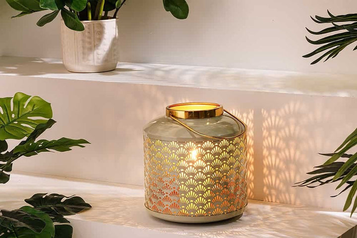 Lanterne décorative CANDLE LIGHT 20cm lanterne faite main en métal vert pastel - 43828