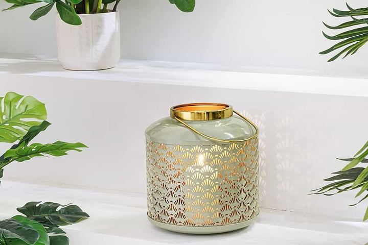 Lanterne décorative CANDLE LIGHT 20cm lanterne faite main en métal vert pastel - 43828