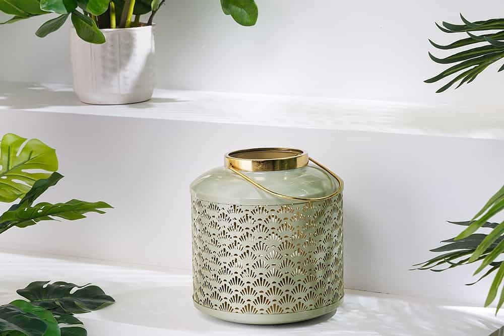 Lanterne décorative CANDLE LIGHT 20cm lanterne faite main en métal vert pastel - 43828